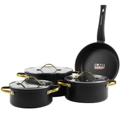 Komplet garnków aluminiowych HANYS 1,9L / 2,7L / 4,7L + patelnia 24 cm GRANIT NON-STICK INDUKCJA GAZ