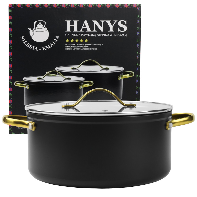 Garnek aluminiowy granitowy HANYS 7,5L NON-STICK INDUKCJA GAZ SILESIA EMALIA - 1