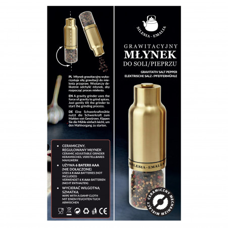 Młynek do pieprzu do soli grawitacyjny ceramiczny elektryczny złoty  - 3