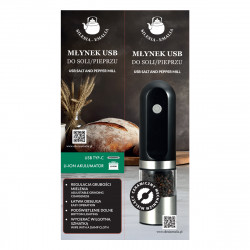 Młynek do pieprzu do soli ceramiczny elektryczny USB czarny