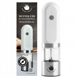 Młynek do pieprzu do soli do przypraw ceramiczny elektryczny USB biały