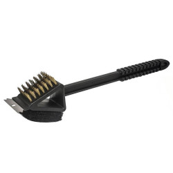 Szczotka do grilla 3w1 z drucianym włosiem, skrobakiem i gąbką czyszczącą 34.5x9.5cm