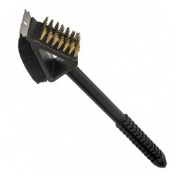 Szczotka do grilla 3w1 z drucianym włosiem, skrobakiem i gąbką czyszczącą 34.5x9.5cm