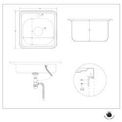 Zlewozmywak zlew stalowy z baterią kwadratowy 38x38x18cm SYFON WYLEWSKA CZARNY