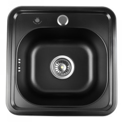 Zlewozmywak zlew stalowy z baterią kwadratowy 38x38x18cm SYFON WYLEWSKA CZARNY
