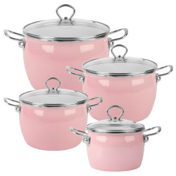 Zestaw garnków emaliowanych 2,3L 3L 4L 5L różowe INDUKCJA GAZ MARYNA