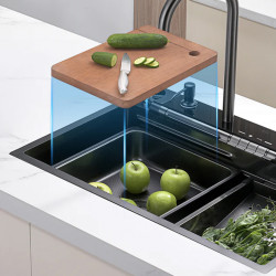 Zlewozmywak zlew stalowy wielofunkcyjny 75x45 cm deszczownica ociekacz wodospad czarny