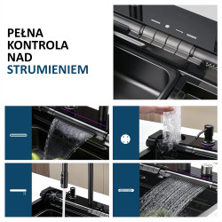 Zlewozmywak zlew stalowy wielofunkcyjny 75x45 cm deszczownica ociekacz wodospad czarny