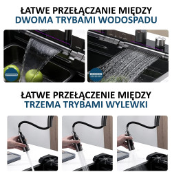 Zlewozmywak zlew stalowy wielofunkcyjny 75x45 cm deszczownica ociekacz wodospad czarny