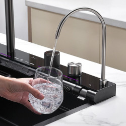 Zlewozmywak zlew stalowy wielofunkcyjny 75x45 cm deszczownica ociekacz wodospad czarny