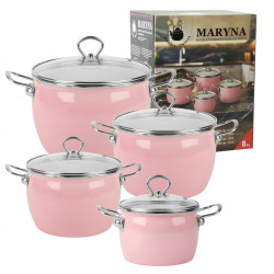 Zestaw garnków emaliowanych 2,3L 3L 4L 5L różowe INDUKCJA GAZ MARYNA