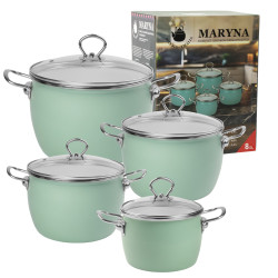 Zestaw garnków emaliowanych 2,3L 3L 4L 5L seledynowe INDUKCJA GAZ MARYNA