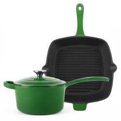 Komplet patelnia żeliwna 26cm rondel żeliwny 1,5L zielony INDUKCJA GAZ