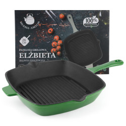 Patelnia żeliwna grillowa 26cm INDUKCJA GAZ ZIELONA
