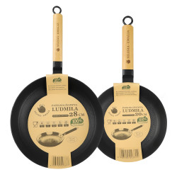 Zestaw patelni żeliwnych z drewnianą rączką LUDMIŁA 20cm + 28 cm