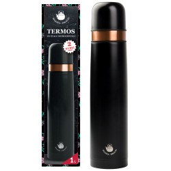 Termos ze stali nierdzewnej 2 kubki czarny 1000ml