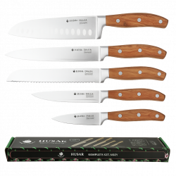 Komplet zestaw noży noże kuchenne 5 sztuk BLOK MAGNETYCZNY DREWNO PREMIUM