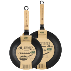 Zestaw patelni żeliwnych z drewnianą rączką LUDMIŁA 20cm + 28 cm
