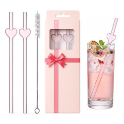 Słomki rurki szklane wielorazowe 2sztuki SŁOMKA Z CZYŚCIKIEM SZCZOTECZKĄ RÓŻOWE