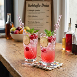 Słomki rurki szklane wielorazowe 2sztuki SŁOMKA Z CZYŚCIKIEM SZCZOTECZKĄ RÓŻOWE