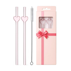 Słomki rurki szklane wielorazowe 2sztuki SŁOMKA Z CZYŚCIKIEM SZCZOTECZKĄ RÓŻOWE
