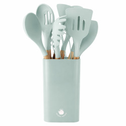 Komplet przyborów silikonowych 12 elementowy PISTACJOWY ZESTAW AKCESORIA KUCHENNE STOJAK