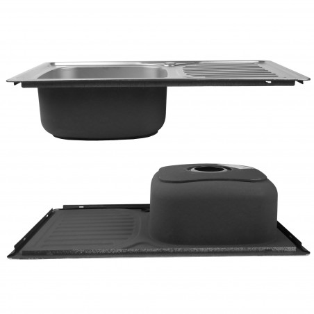 Zlewozmywak stalowy 1-komorowy 76x42x18cm prostokątny z ociekaczem po prawej stronie SILESIA EMALIA - 3