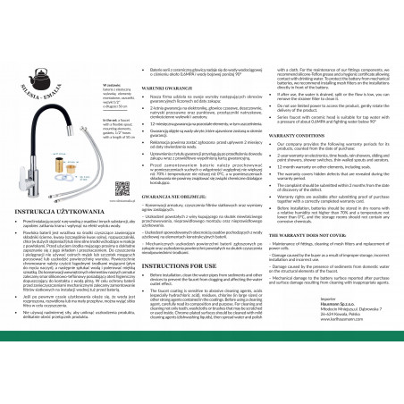 Bateria kuchenna elastyczna giętka CZARNA CHROM KRAN WYLEWKA ZLEWOZMYWAK SILESIA EMALIA - 15