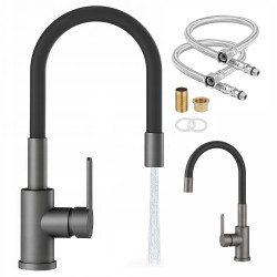 Bateria kuchenna elastyczna giętka SZARY MAT KRAN WYLEWKA ZLEWOZMYWAK