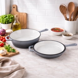 Patelnia żeliwna emaliowana rondel 2w1 ELŻBIETA 26,5 cm SZARA INDUKCJA GAZ PIEKARNIK