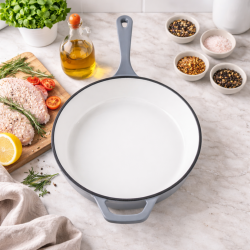 Patelnia żeliwna emaliowana rondel 2w1 ELŻBIETA 26,5 cm SZARA INDUKCJA GAZ PIEKARNIK