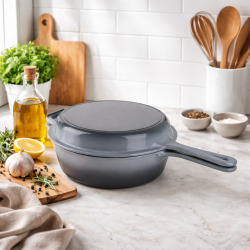 Patelnia żeliwna emaliowana rondel 2w1 ELŻBIETA 26,5 cm SZARA INDUKCJA GAZ PIEKARNIK