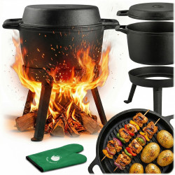 Kociołek żeliwny garnek patelnia 3w1 myśliwski 10L