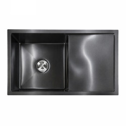 Zlewozmywak jednokomorowy z ociekaczem 73x50x20cm CZARNY STAL SYFON