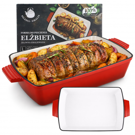 Forma do zapiekania żeliwna emaliowana 33x23x7cm czerwona NACZYNIE EMALIOWANE BRYTFANNA