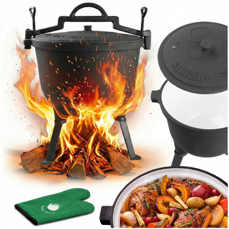 Kociołek żeliwny emaliowany 15L garnek myśliwski węgierski RĘKAWICA