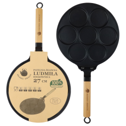 Patelnia żeliwna dołkownica LUDMIŁA 27cm + DOZOWNIK DO CIASTA PANCAKE PLACKI INDUKCJA