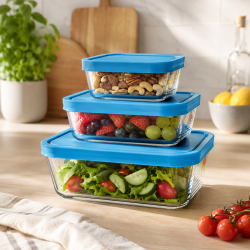 Komplet 3 pojemników szklane pojemniki na żywność LUNCHBOX 0,4L 1L 2,4L