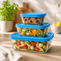 Komplet 3 pojemników szklane pojemniki na żywność LUNCHBOX 0,4L 1L 2,4L