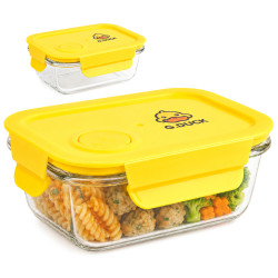 Pojemnik szklany na żywność 400ml z pokrywką żółty lunchbox hermetyczny