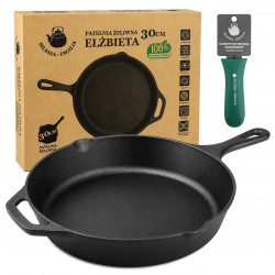 Patelnia żeliwna 30cm INDUKCJA OGNISKO GRILL GAZ ELŻBIETA